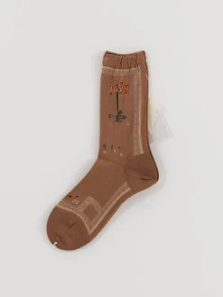 Antipast Botanical Flower Socks in Camel