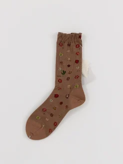 Antipast Polka Flower Socks in Brown