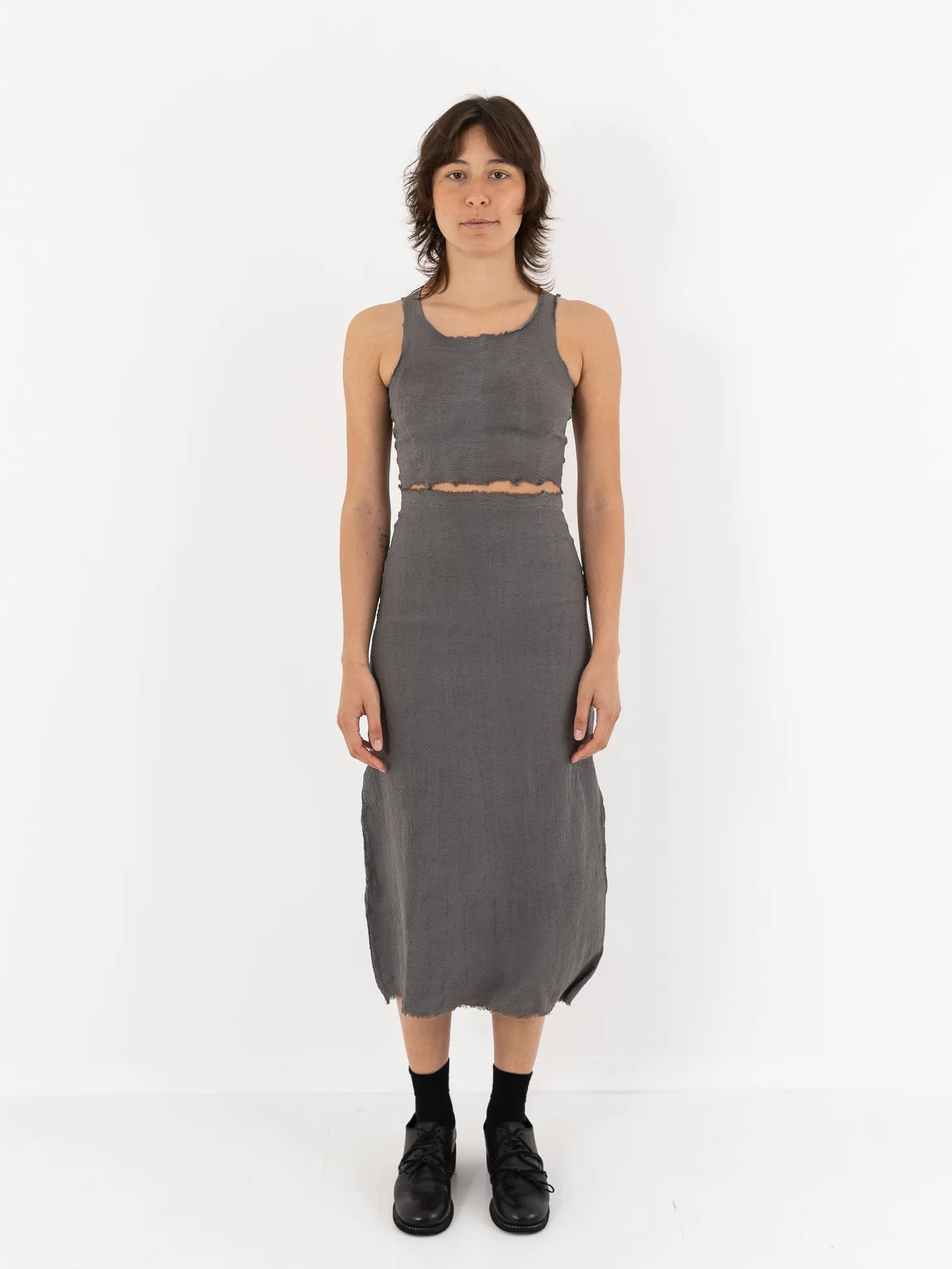Marc LeBihan Stretch Silk Crop Top, Rose Grey