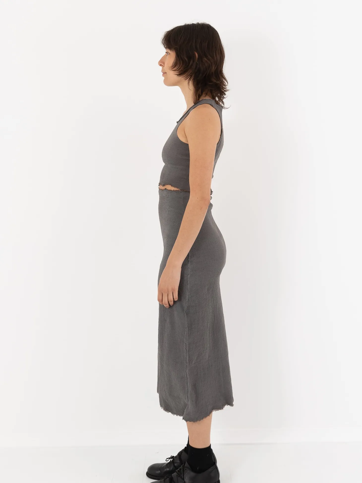 Marc LeBihan Stretch Silk Crop Top, Rose Grey